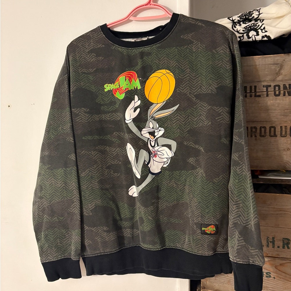 Camouflage Bugs Bunny Space Jam Crewneck Sweater Size Small